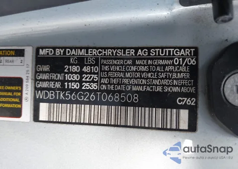 2006 Mercedes-Benz Clk 350 из США, поврежденный, VIN WDBTK56G26T068508